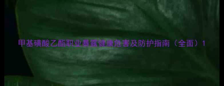 图片 甲基磺酸乙酯职业暴露健康危害及防护指南（全面）1